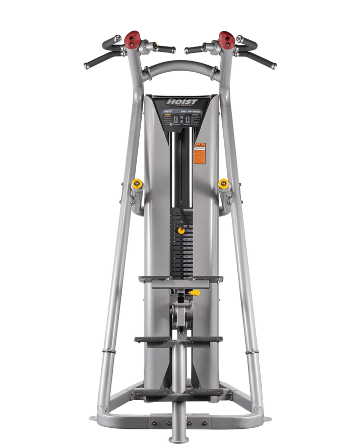 silver frame chin dip assist machine designed for commercial gym environments