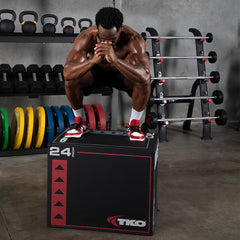 Athlete performing plyometric exercise on TKO 3-in-1 foam plyo box