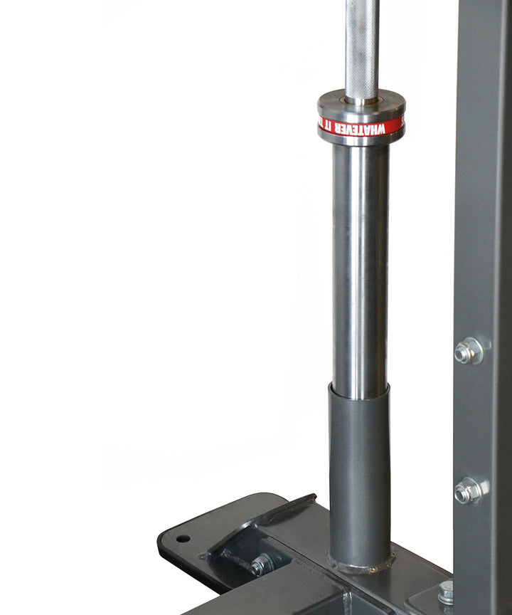 Close-up of lower band peg attachment on TKO power rack
