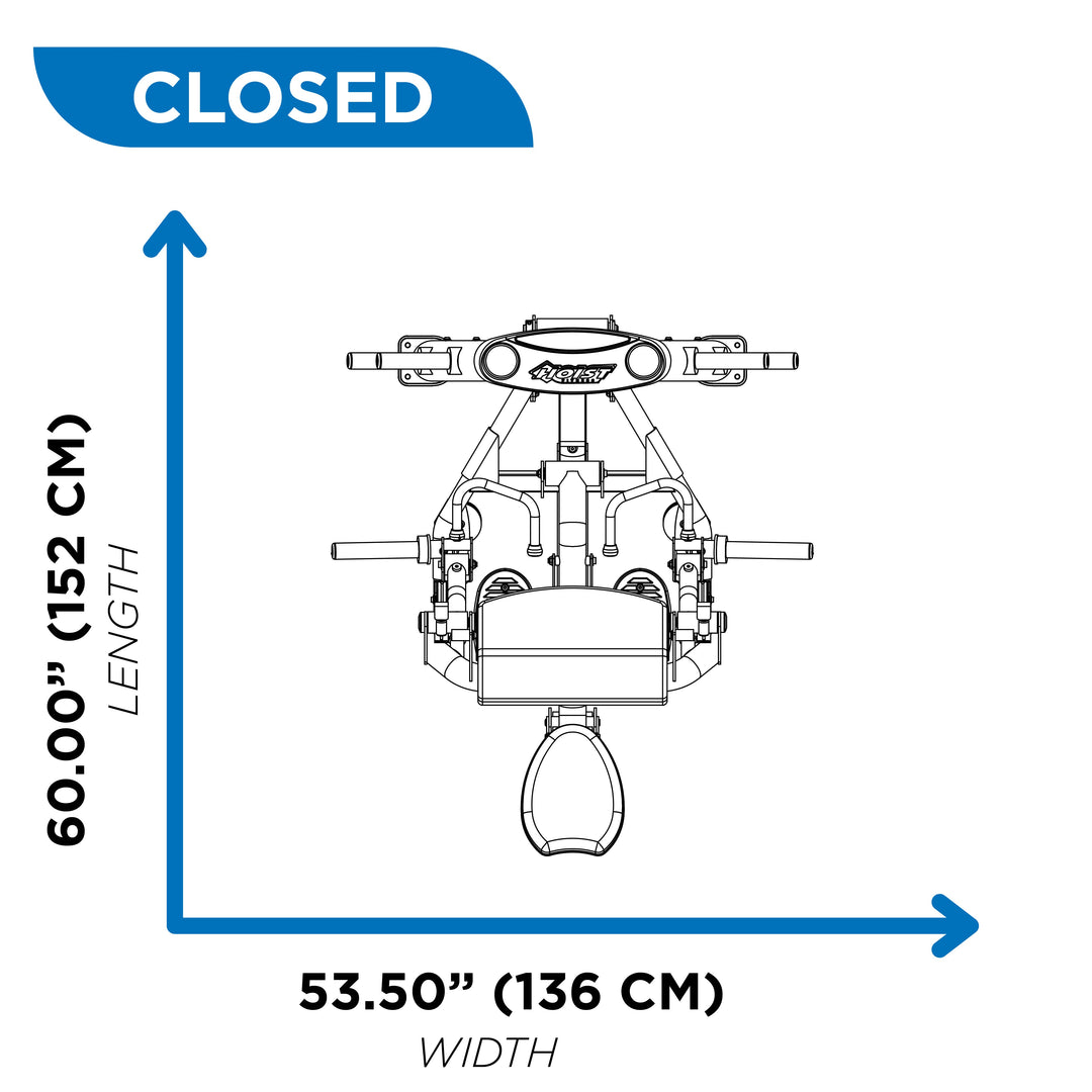 overhead diagram showing closed footprint of biceps curl machine at 60.00 inch length and 53.50 inch width