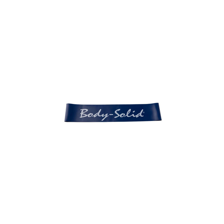 Blue Body-Solid Tools mini resistance band representing heavy resistance.