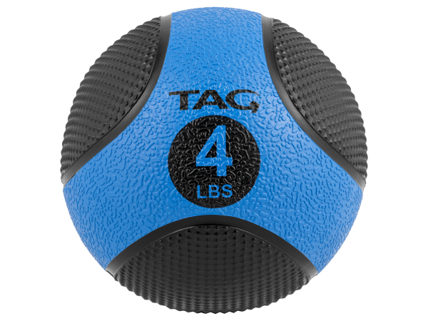Blue and black size 4 medicine ball with textured grip surface