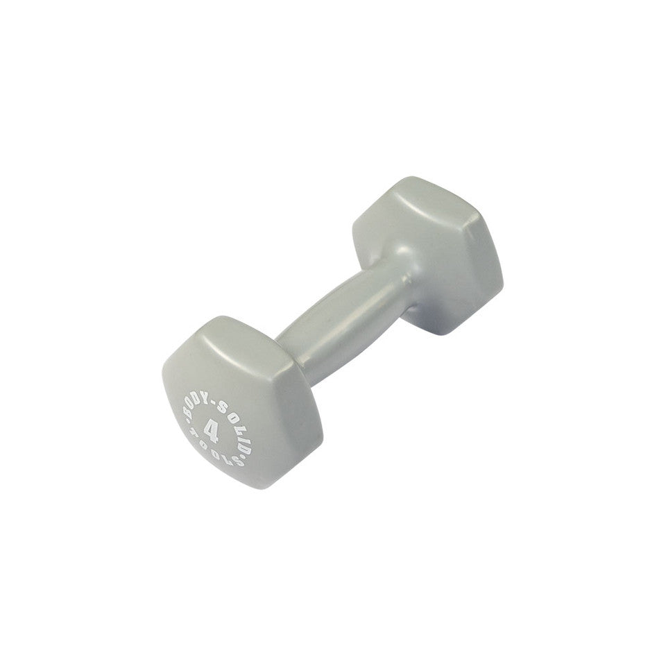 Body-Solid BSTVD4 light gray 4 lb vinyl dumbbell with no-roll hex ends