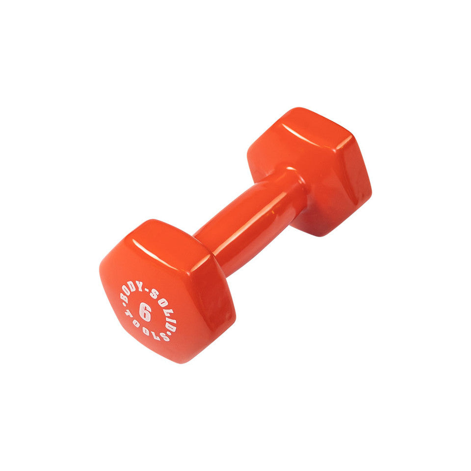 Body-Solid BSTVD6 red 6 lb vinyl dumbbell with no-roll hex ends