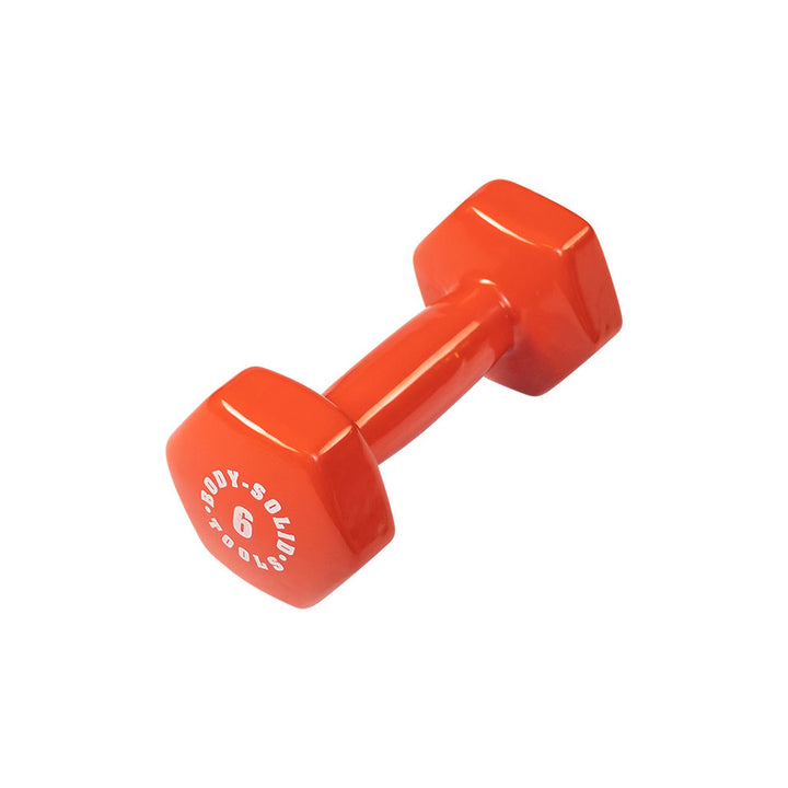 Body-Solid BSTVD6 red 6 lb vinyl dumbbell with no-roll hex ends