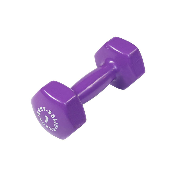 Body-Solid BSTVD7 dark purple 7 lb vinyl dumbbell with no-roll hex ends