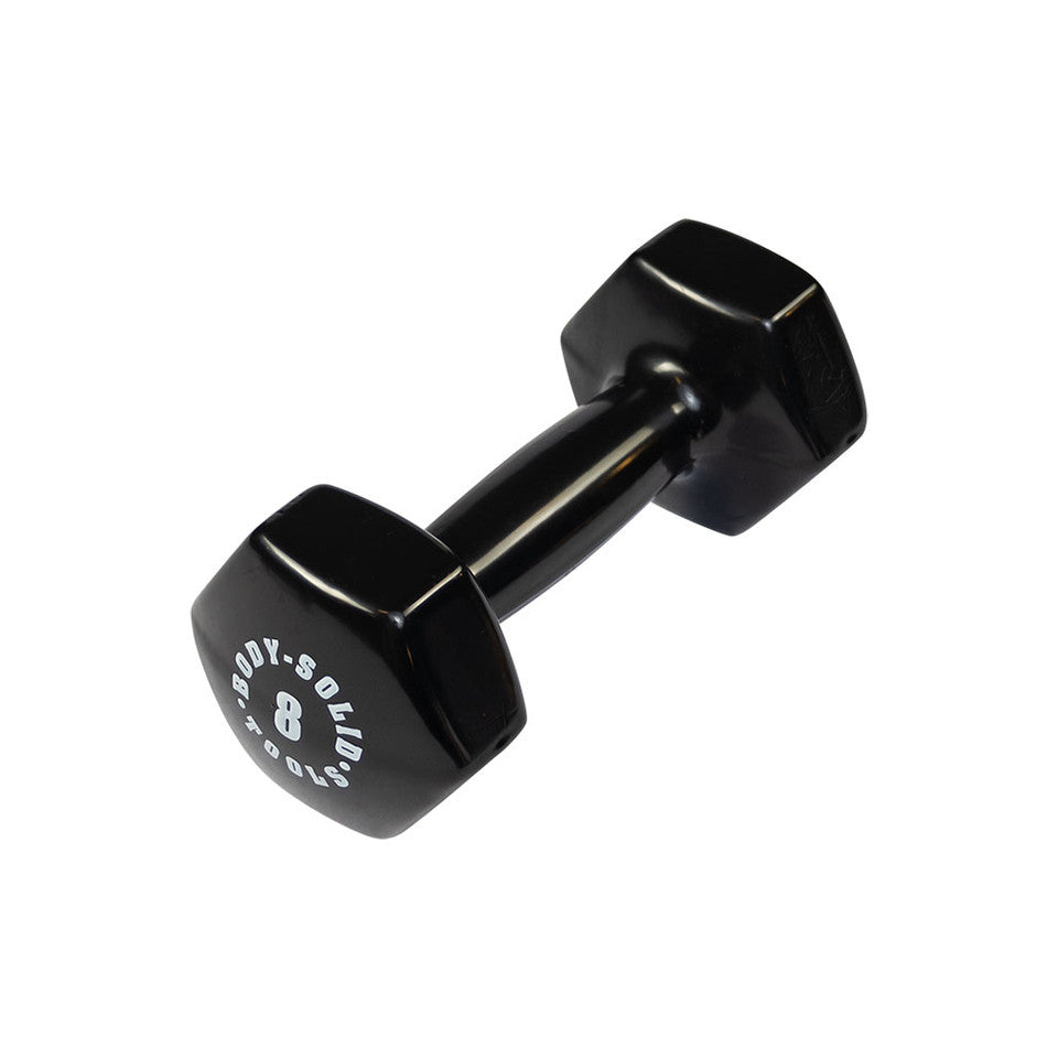 Body-Solid BSTVD8 black 8 lb vinyl dumbbell with no-roll hex ends