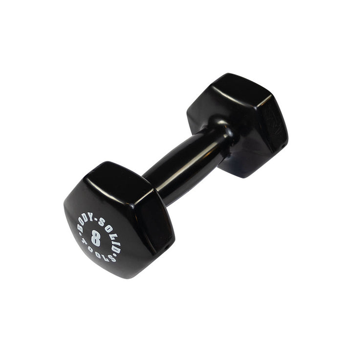 Body-Solid BSTVD8 black 8 lb vinyl dumbbell with no-roll hex ends
