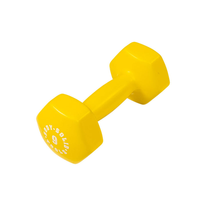 Body-Solid BSTVD9 yellow 9 lb vinyl dumbbell with no-roll hex ends