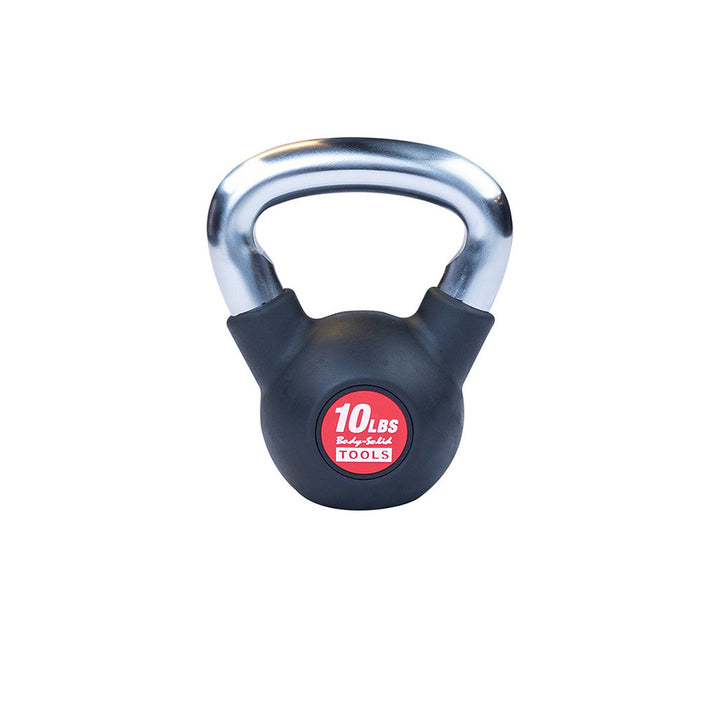 Body-Solid KBZ 10 lb rubber-coated cast iron kettlebell with chrome handle