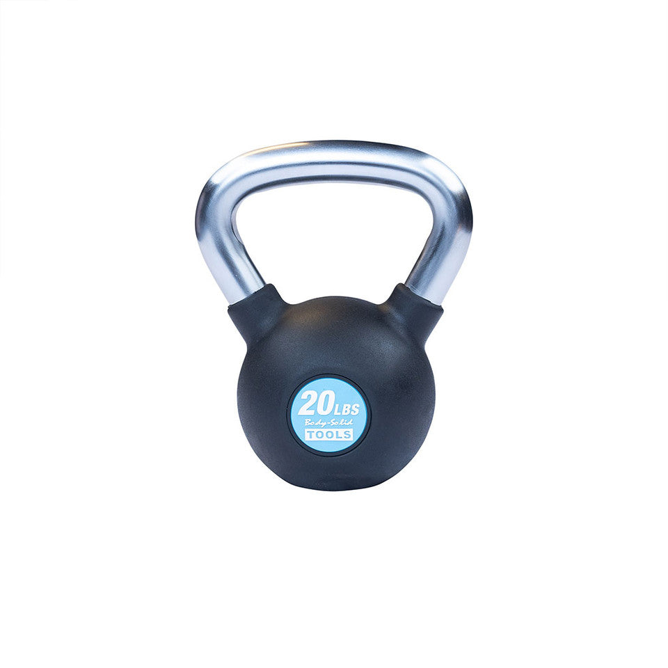 Body-Solid KBZ 20 lb rubber-coated cast iron kettlebell with chrome handle