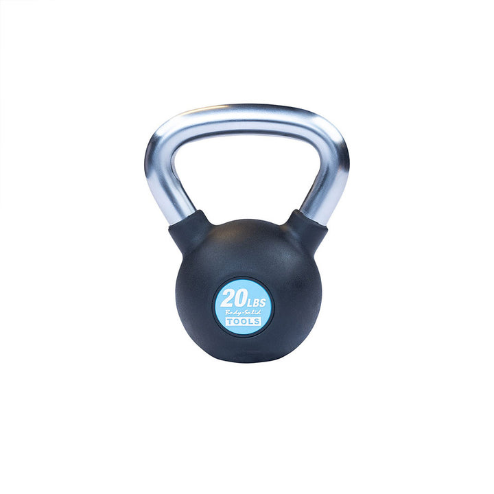 Body-Solid KBZ 20 lb rubber-coated cast iron kettlebell with chrome handle