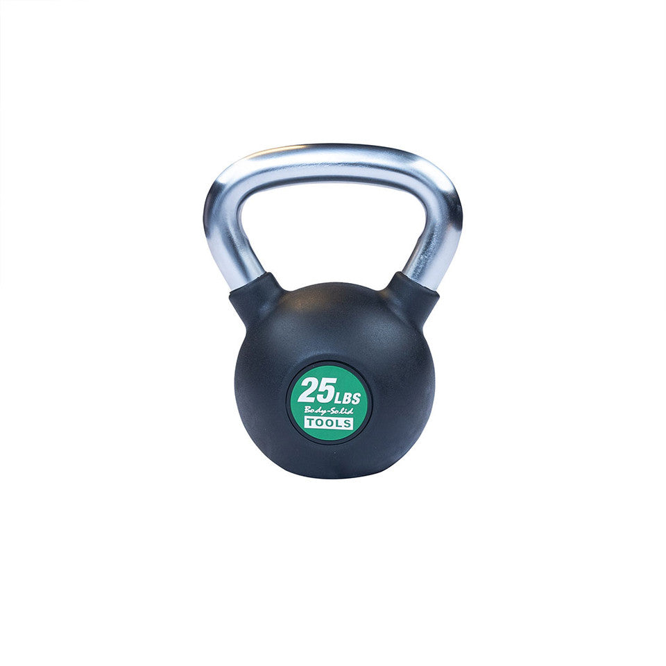 Body-Solid KBZ 25 lb rubber-coated cast iron kettlebell with chrome handle