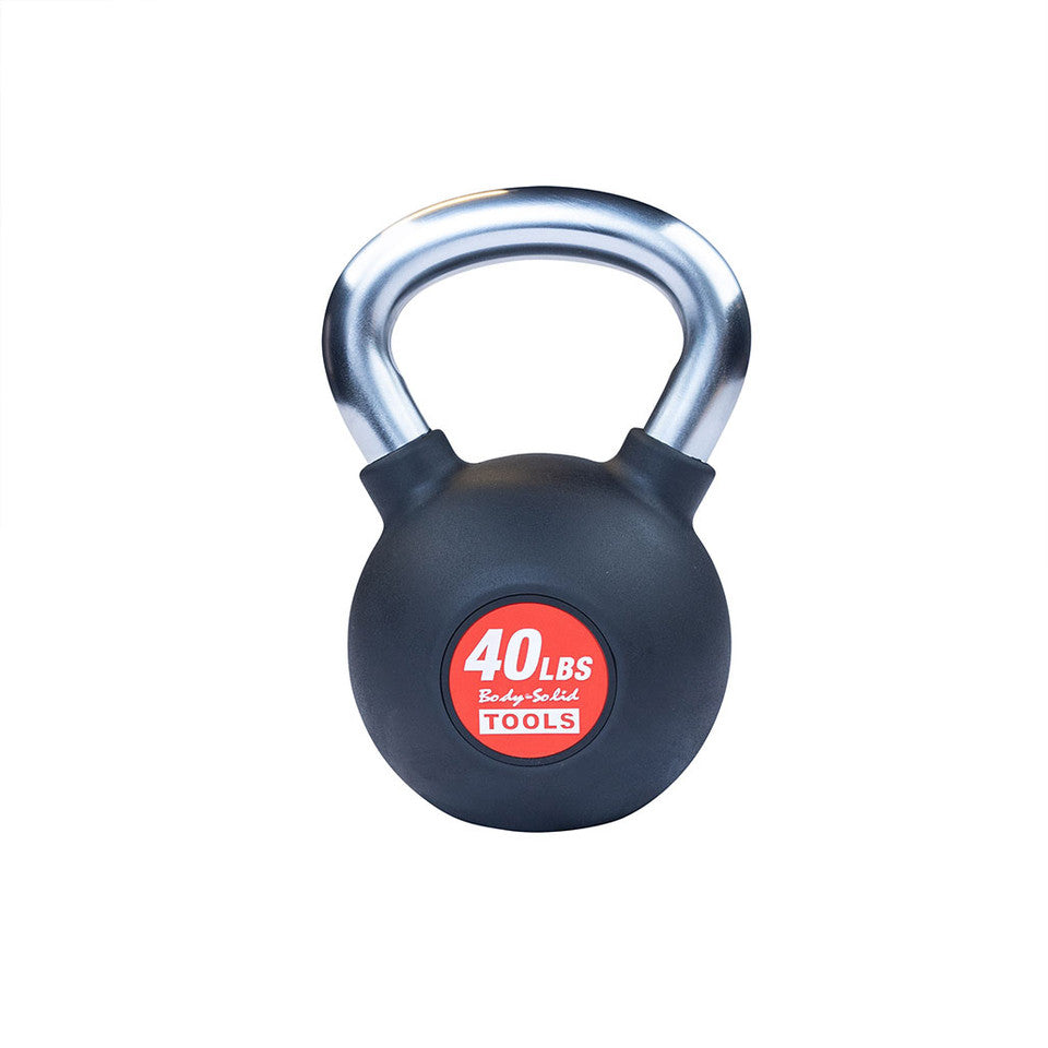 Body-Solid KBZ 40 lb rubber-coated cast iron kettlebell with chrome handle