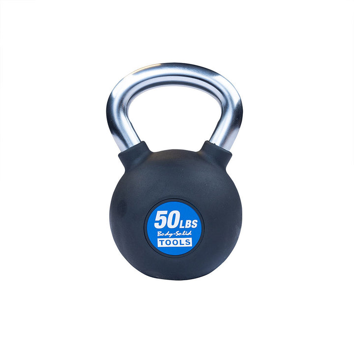 Body-Solid KBZ 50 lb rubber-coated cast iron kettlebell with chrome handle