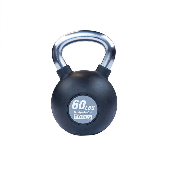 Body-Solid KBZ 60 lb rubber-coated cast iron kettlebell with chrome handle