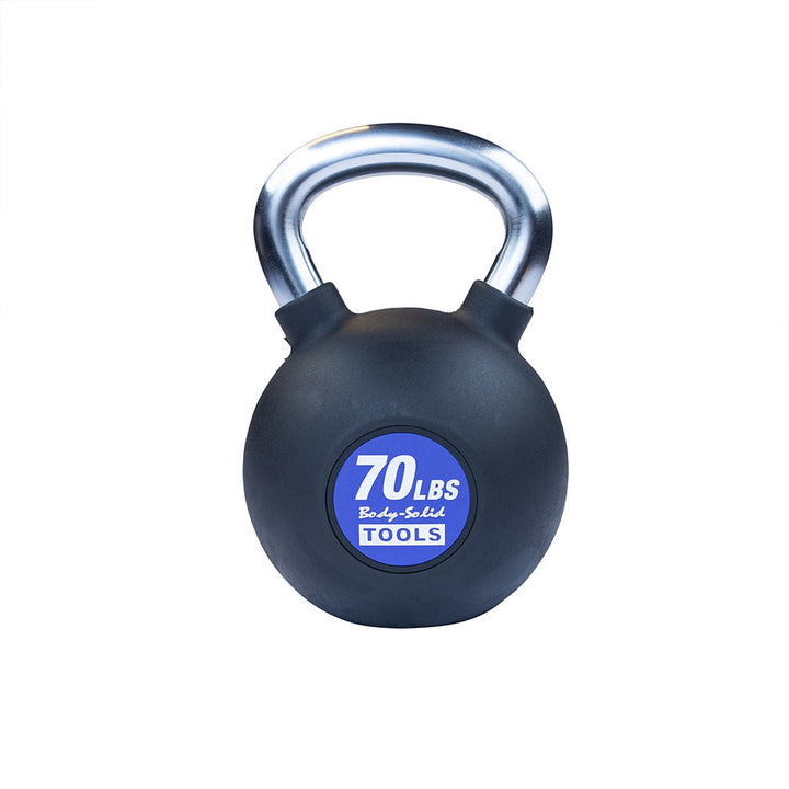 Body-Solid KBZ 70 lb rubber-coated cast iron kettlebell with chrome handle