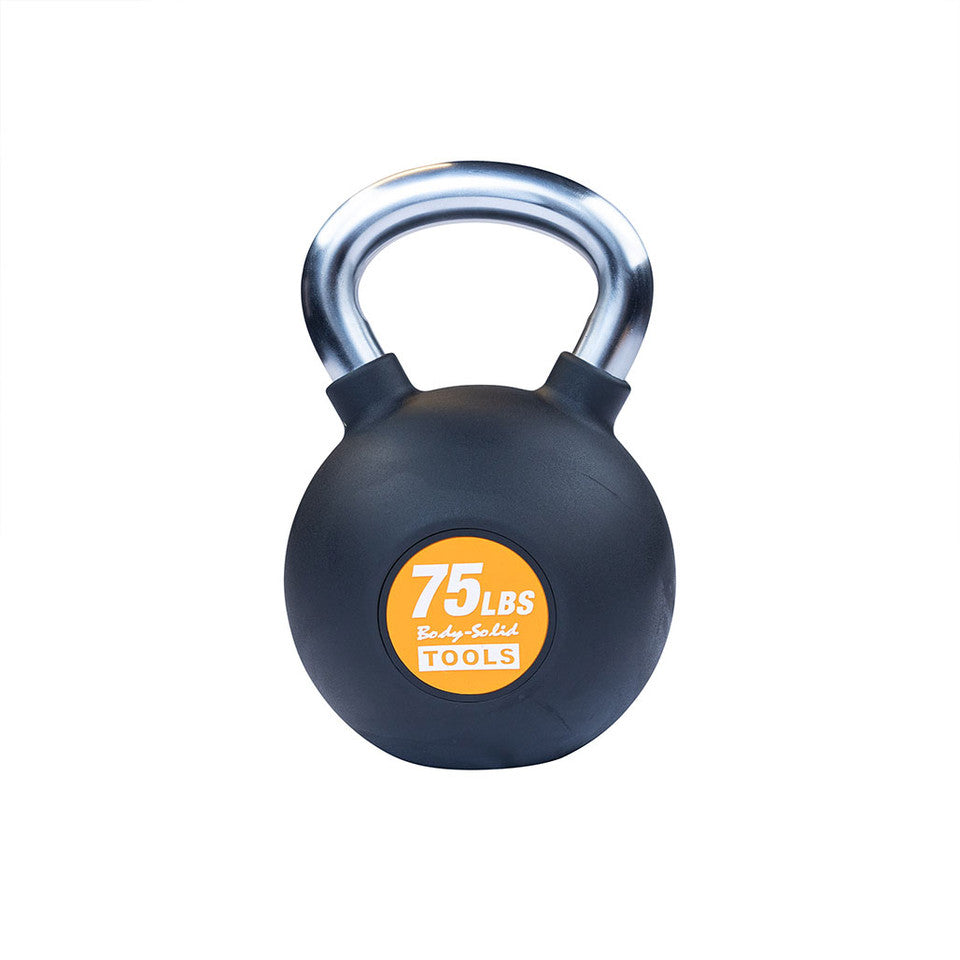 Body-Solid KBZ 75 lb rubber-coated cast iron kettlebell with chrome handle
