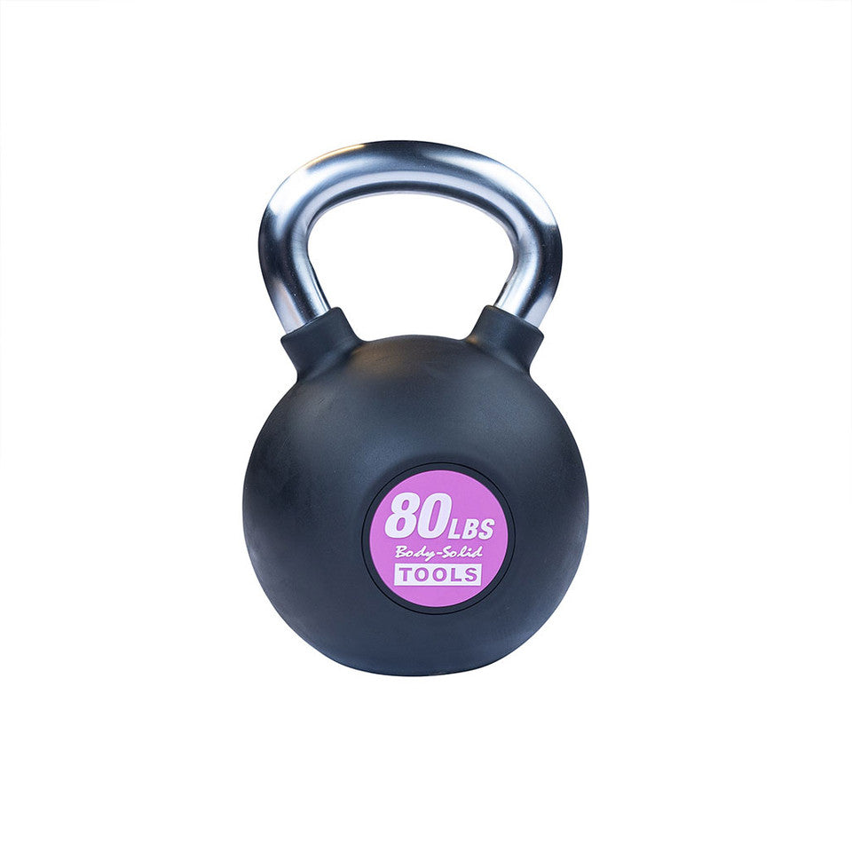 Body-Solid KBZ 80 lb rubber-coated cast iron kettlebell with chrome handle
