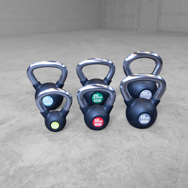 Body-Solid KBZ set of six rubber-coated kettlebells with chrome handles