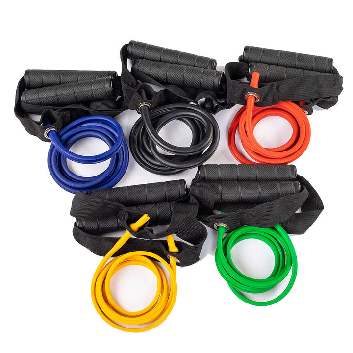 Body-Solid resistance tube set with handles in five color-coded resistance levels