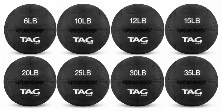 Package of black BulletProof medicine balls in multiple weights for strength training