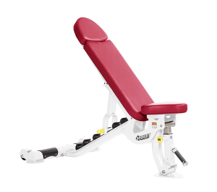 Hoist commercial flat incline adjustable weight bench with White american beauty padding and steel frame for gym strength training
