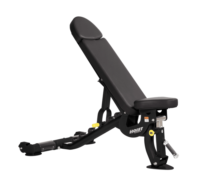 Hoist commercial flat incline adjustable weight bench with black padding and steel frame for gym strength training