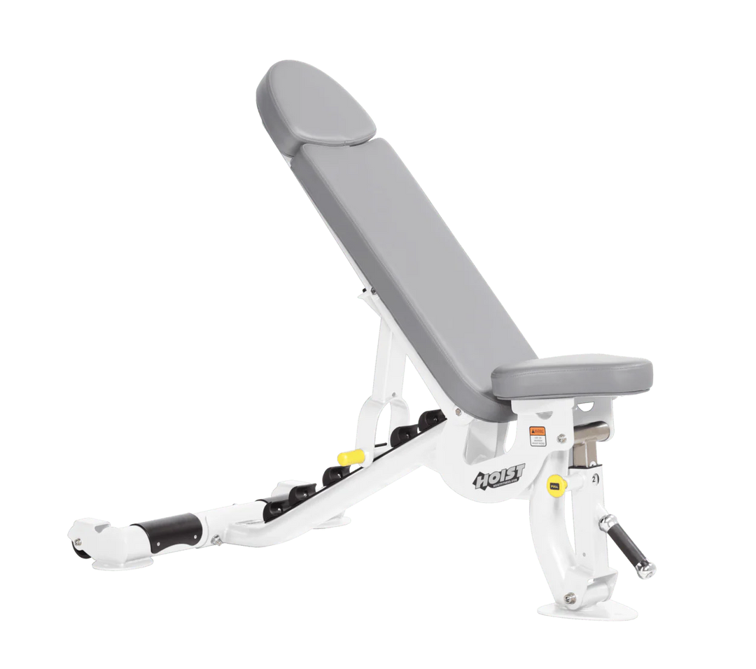 Hoist commercial flat incline adjustable weight bench with White dove grey padding and steel frame for gym strength training