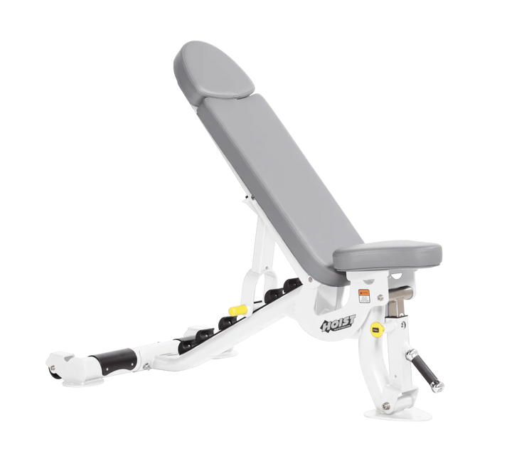 Hoist commercial flat incline adjustable weight bench with White dove grey padding and steel frame for gym strength training