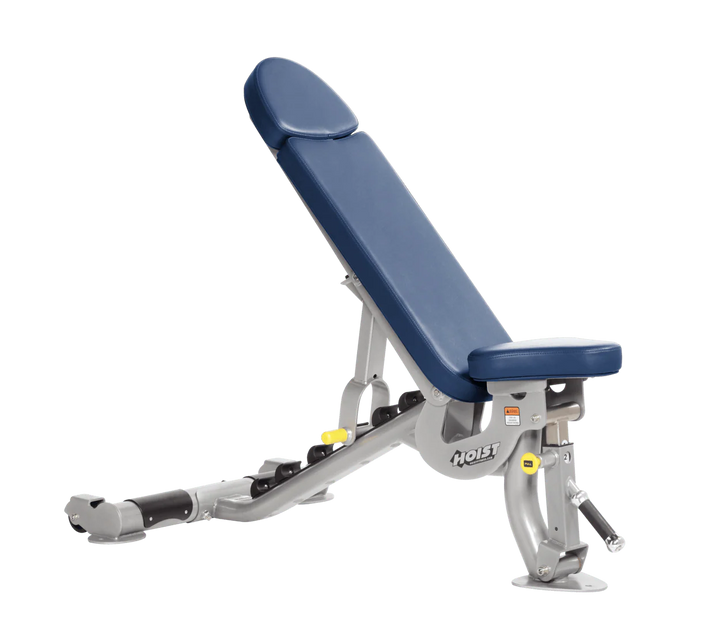 Hoist commercial flat incline adjustable weight bench with Platinum royal blue padding and steel frame for gym strength training