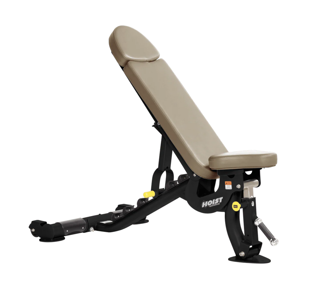 Hoist commercial flat incline adjustable weight bench with suede padding and steel frame for gym strength training