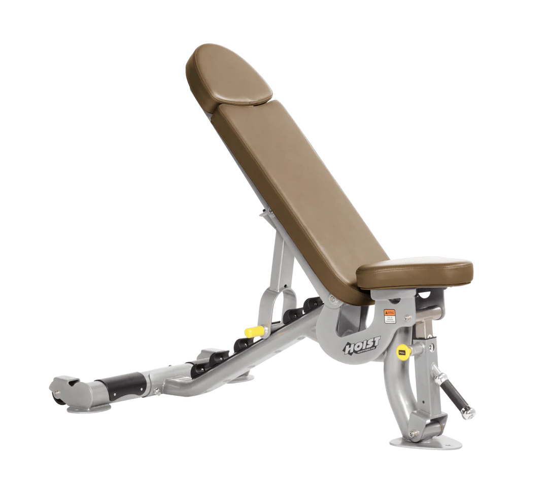 Hoist commercial flat incline adjustable weight bench with Platinum wheat padding and steel frame for gym strength training