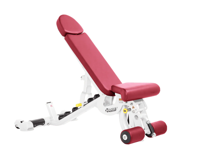 Hoist white american beauty commercial adjustable bench with flat, incline, and decline positions for versatile strength training workout