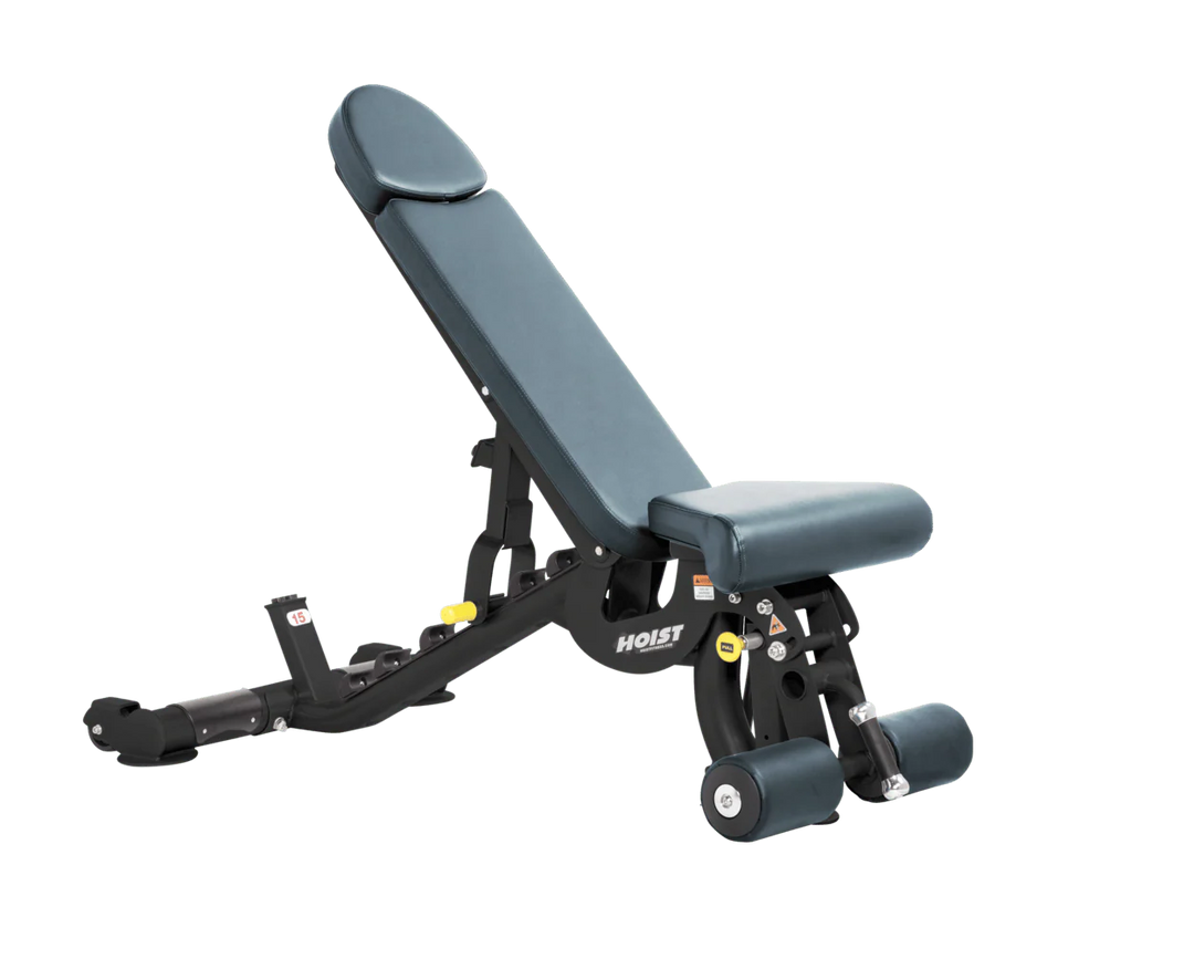 Hoist blue ridge commercial adjustable bench with flat, incline, and decline positions for versatile strength training workouts