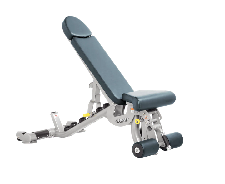 Hoist platinum blue ridge commercial adjustable bench with flat, incline, and decline positions for versatile strength training workouts