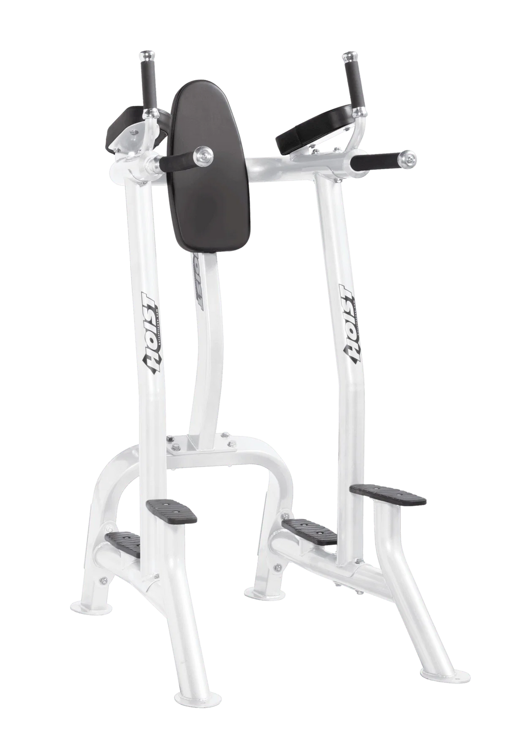 Hoist white black commercial vertical knee raise and dip station for core, triceps, and upper body bodyweight exercises