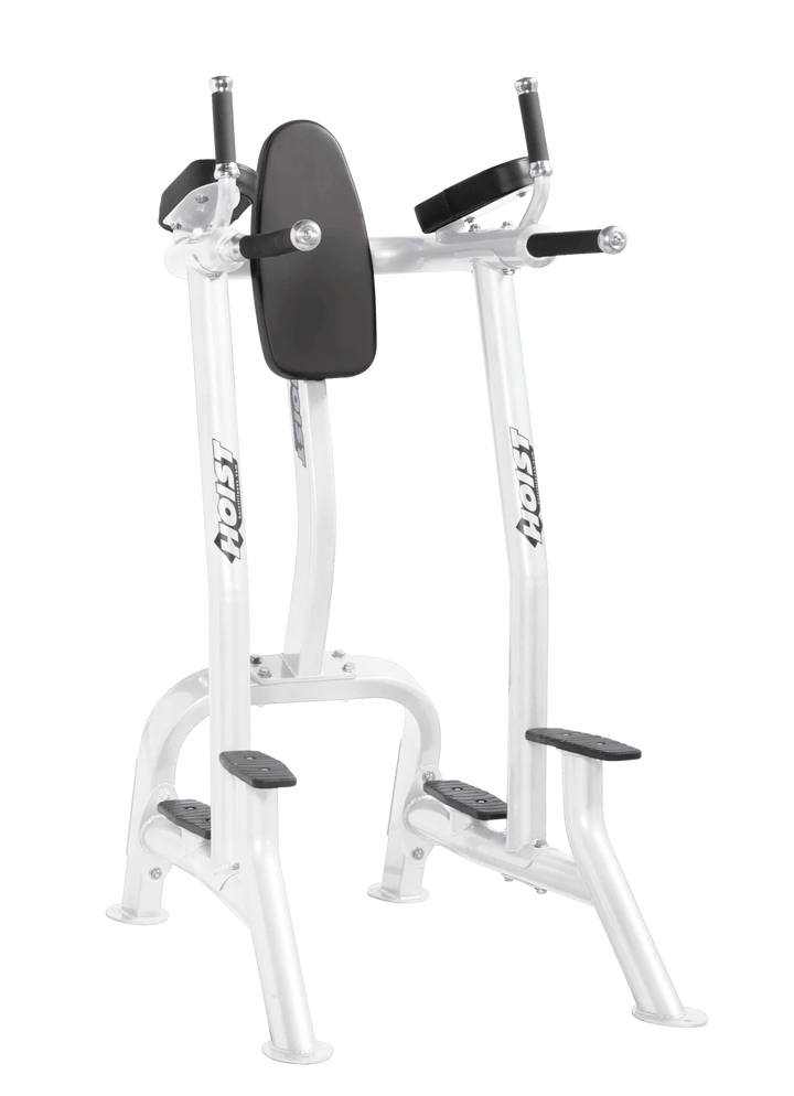 Hoist white black commercial vertical knee raise and dip station for core, triceps, and upper body bodyweight exercises