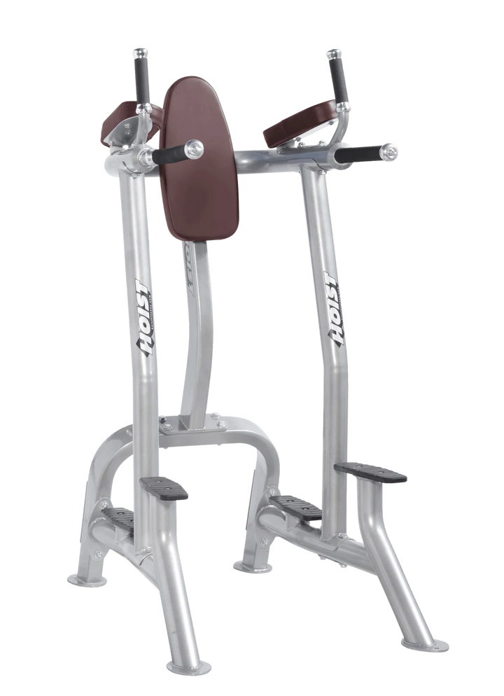 Hoist platinum burgundy commercial vertical knee raise and dip station for core, triceps, and upper body bodyweight exercises