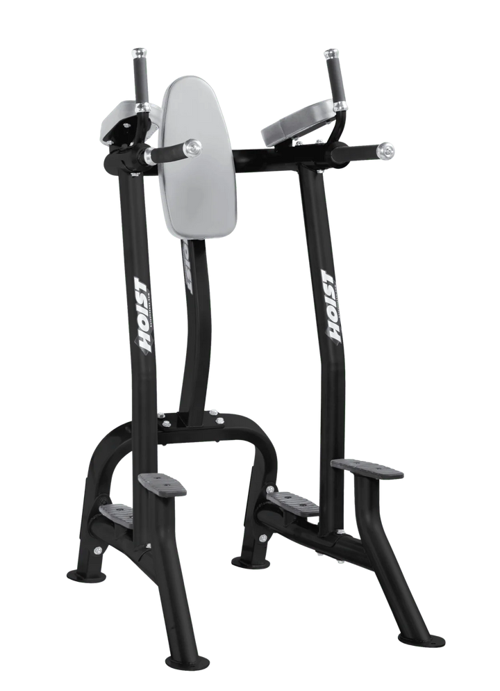 Hoist dove grey commercial vertical knee raise and dip station for core, triceps, and upper body bodyweight exercises