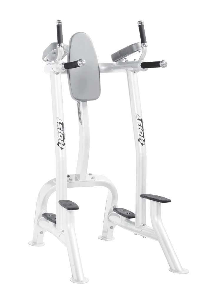 Hoist white dove grey commercial vertical knee raise and dip station for core, triceps, and upper body bodyweight exercises