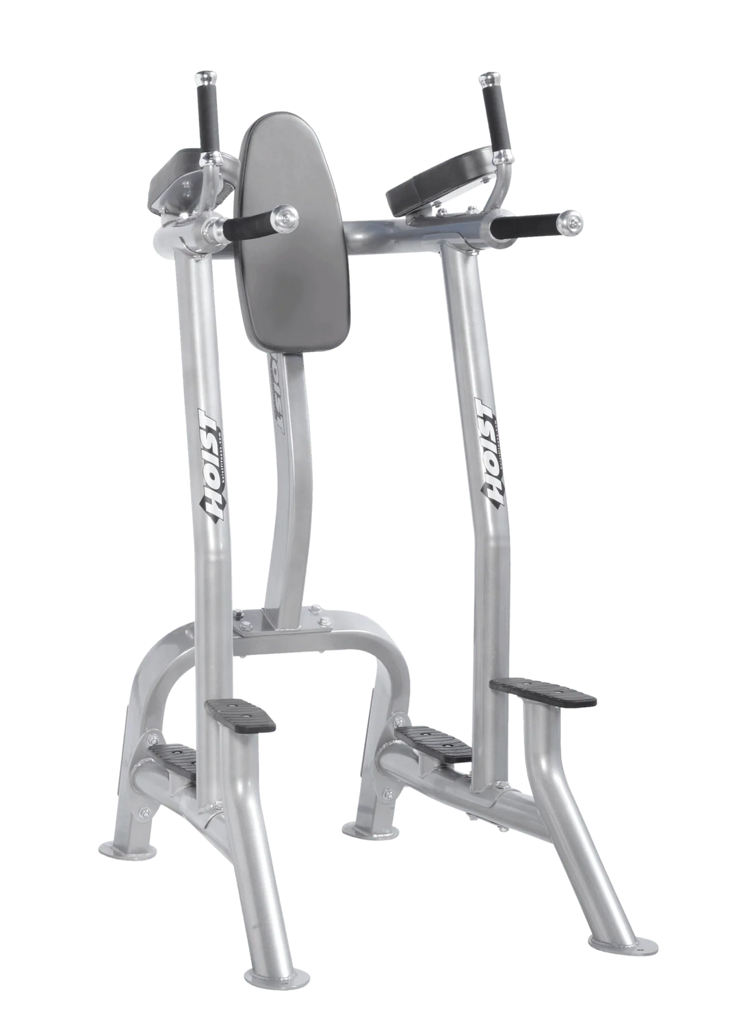 Hoist platinum slate grey commercial vertical knee raise and dip station for core, triceps, and upper body bodyweight exercises
