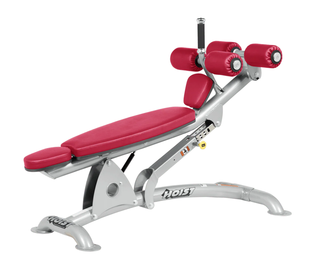 AMB Platinum Hoist commercial adjustable decline ab bench with padded leg rollers for abdominal and core strength exercises