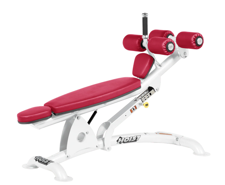 AMB White Hoist commercial adjustable decline ab bench with padded leg rollers for abdominal and core strength exercises