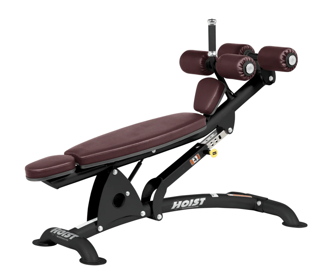 BRD Hoist commercial adjustable decline ab bench with padded leg rollers for abdominal and core strength exercises