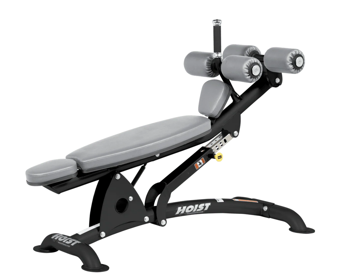 DVG Hoist commercial adjustable decline ab bench with padded leg rollers for abdominal and core strength exercises