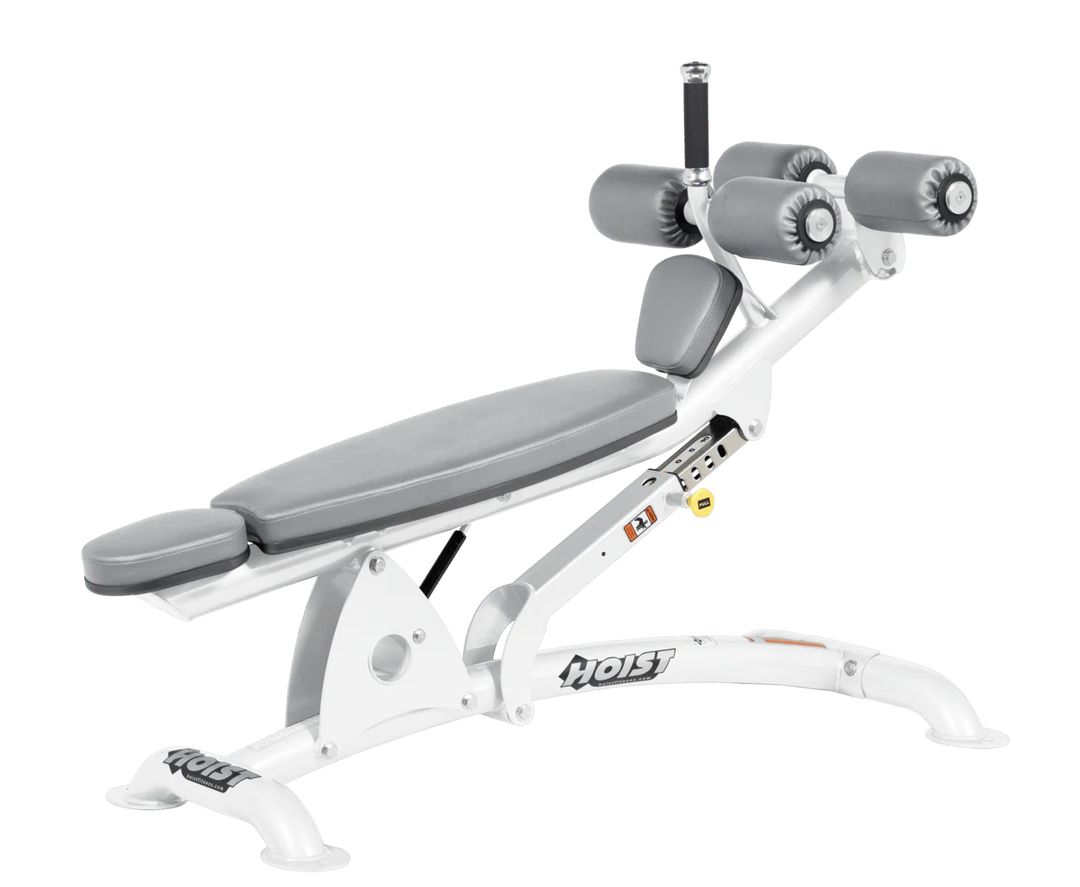 DVG White Hoist commercial adjustable decline ab bench with padded leg rollers for abdominal and core strength exercises
