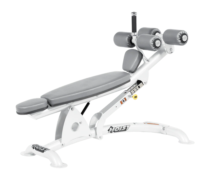 DVG White Hoist commercial adjustable decline ab bench with padded leg rollers for abdominal and core strength exercises