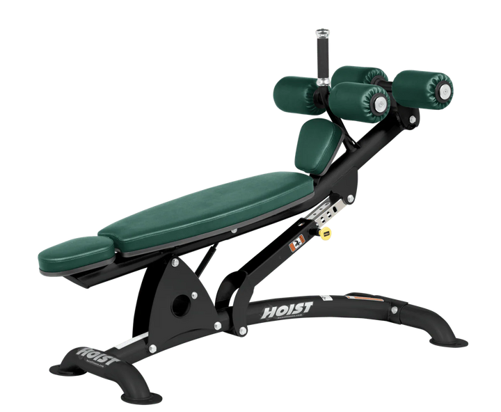 HGR Hoist commercial adjustable decline ab bench with padded leg rollers for abdominal and core strength exercises
