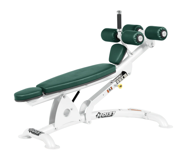 HGR White Hoist commercial adjustable decline ab bench with padded leg rollers for abdominal and core strength exercises